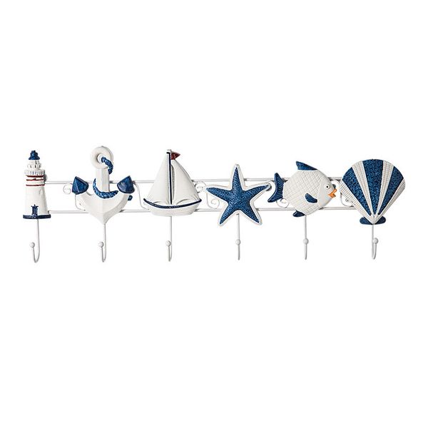 

mediterranean style coat hook creative wooden 6 hooks ocean home starfish shell sailing seabird hooks decorative practical