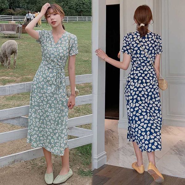 

women long chiffon floral dress summer 2020 runway blue green elegant korean party dress boho vintage casual vacation dresses, Black;gray