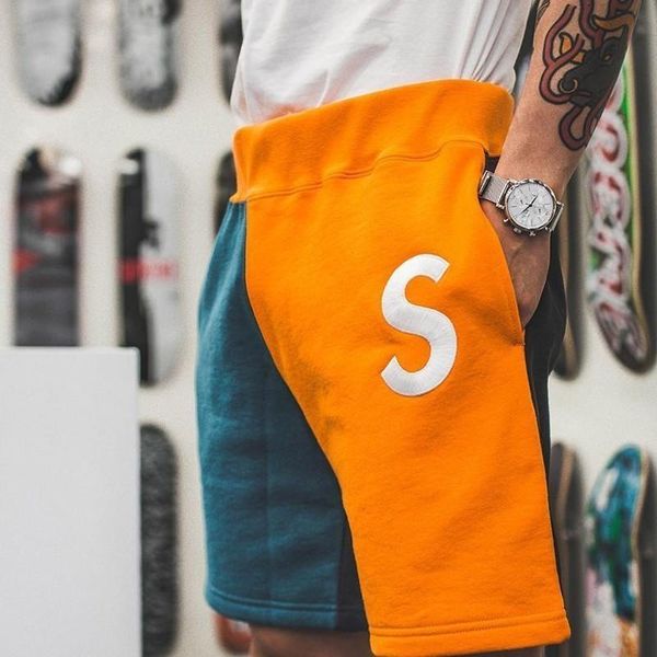 

19ss box logo colorblocked sweatshort color matching shorts street skateboard hip hop fashion casual outdoor shorts pants hfymkz159, White;black