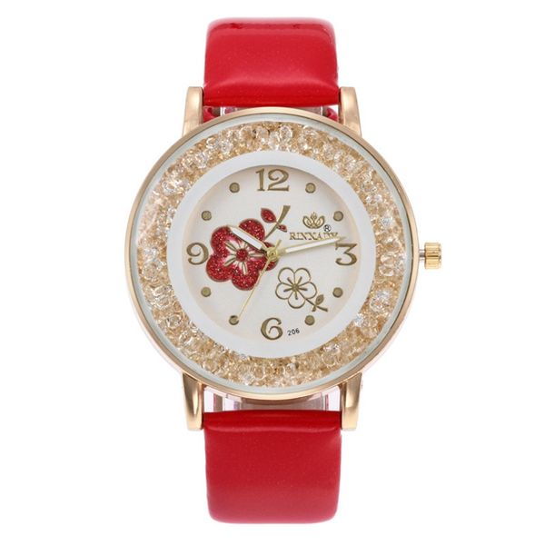 

brand luxury wristwatch ladies rose pattern leater bracelet watches flower design gold rhinestone casual watch relojes w50, Slivery;brown