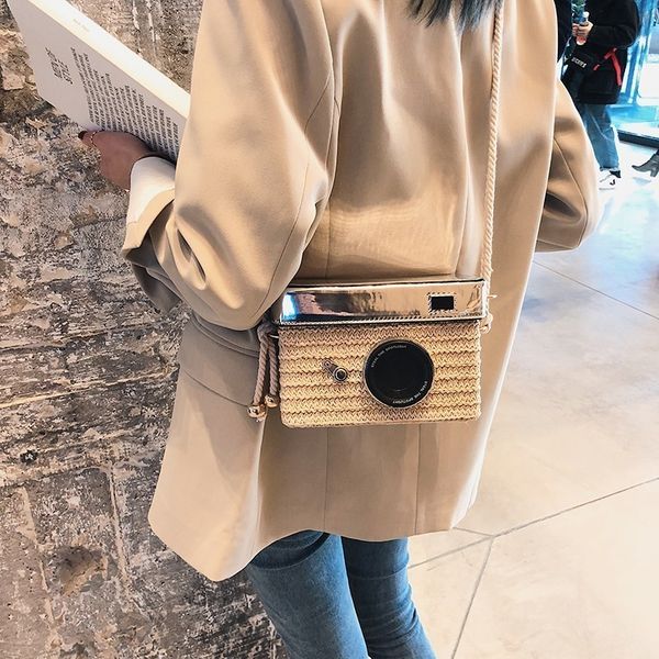 

camera shape small square bags 2019 luxury handbags women bags designer summer straw beach bag female shoulder messenger handbag