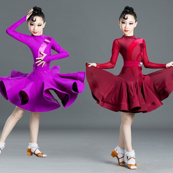 

stage wear latin dance dress girls professional children's competitions dresses rumba cha samba salsa tango dancing clothes dn5217, Black;red