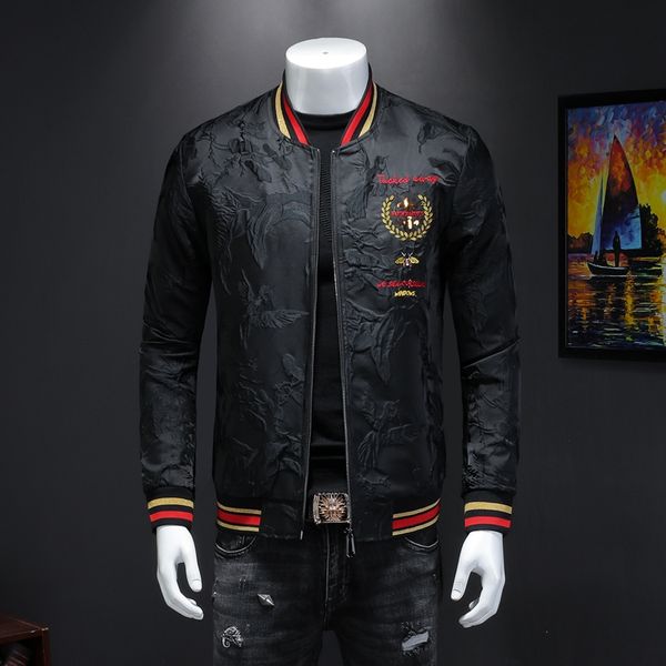

male qiu dong's personality and fashionable leisure embroidery printing jacket men suit male article number 19331 p185, Black;brown
