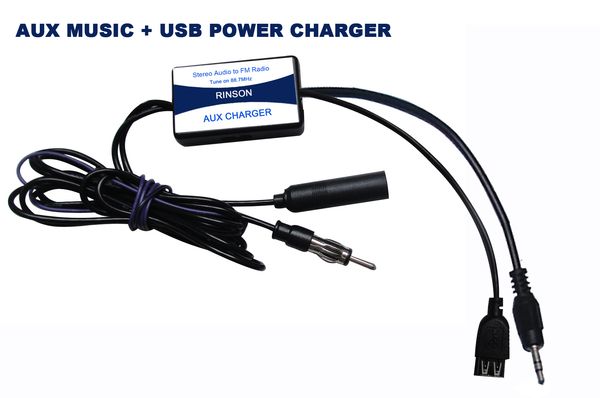

car fm modulator wired with aux input music and usb power charger
