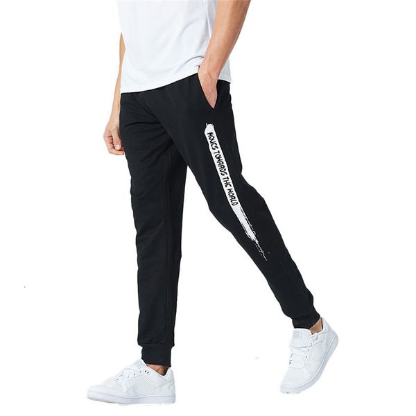 

men's cotton elastic print sports gym run jogger pants blackcasual autumn mid waist cotton solid color full length trousers, Black