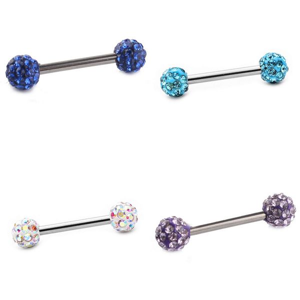 

1pc surgical steel nipple piercing barbell disc ball ear stud crystal lip tongue piercing body jewelry earring, Slivery;golden