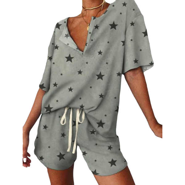 

two piece dress stars print home clothes women summer sportwear 2021 designer tee and shorts sets splited neck large size tshirts, White