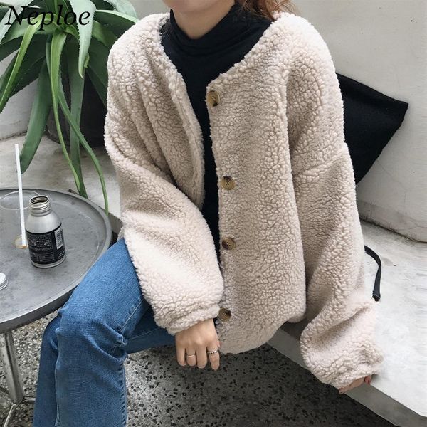 

neploe 2019 fashion lambs wool jacket coat 2019 autumn winter soft warm loose casual outerwear jackets coats for female 37202, Black;brown