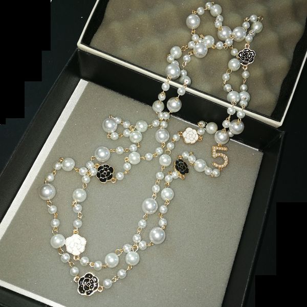 

new style jewelry famous neckless flowers long simulated-pearl sautoir collier femme perle necklace collares largos women, Golden;silver
