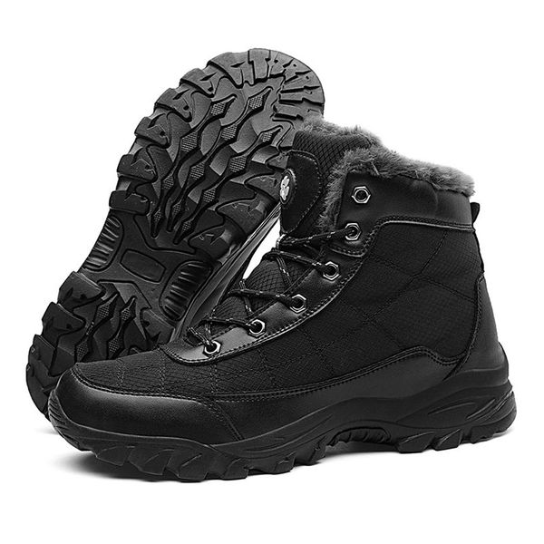 

surom winter snow boots men outdoor warm pu polyester shoes non-slip thick sole rubber boots super big size 39-49 male footwear, Black