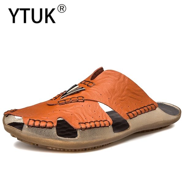 

ytuk new baotou slippers male size 48 summer leather rubber wear-resistant bottom breathable casual men's sandals beach shoes, Black