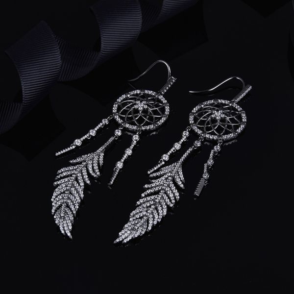 

a-подарок ювелирные изделия циркон 925 кисточка dreamcatcher серьги для женщин нерегулярные серьги женщина cz ювелирные подарки леди, Golden;silver