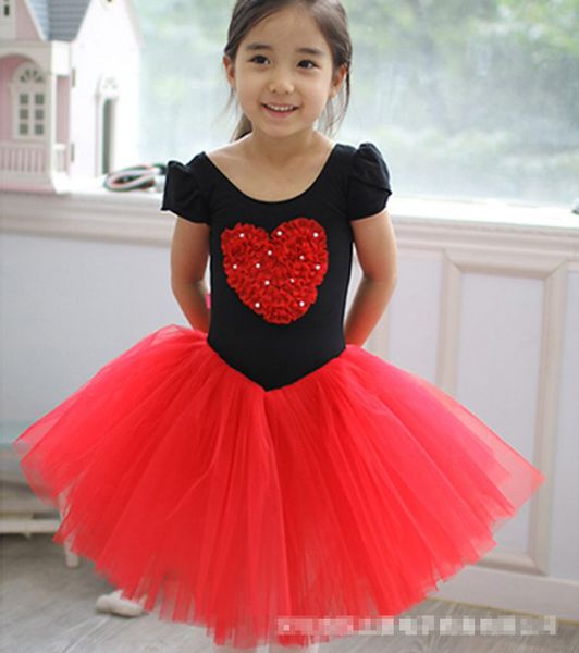 

black & red long tutu gymnastics leotard heart-shaped princess ballet dance costume ballet clothes children dress f girls