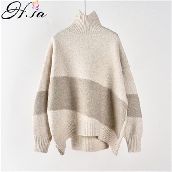 

h.sa korean fall fashion turtlleneck sweater and pullovers loose patchwork loose jumpers grey winter warm thick pull sweaters, White;black