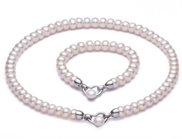 

set of 10-11mm south sea round white pearl necklace18inch &bracelet 7.5-8, Black