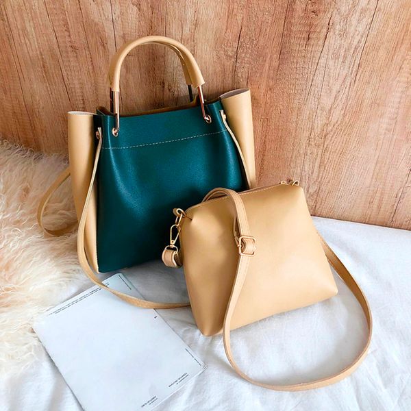 

simple large capacity shoulder bag 2019 new patchwork color leather handbag versatile luxury shoulder bags small bag set a1