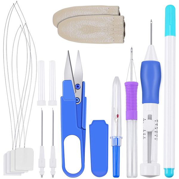 

embroidery pen kit embroidery stitching punch tool with storage box for diy sewing cross stitching, Black