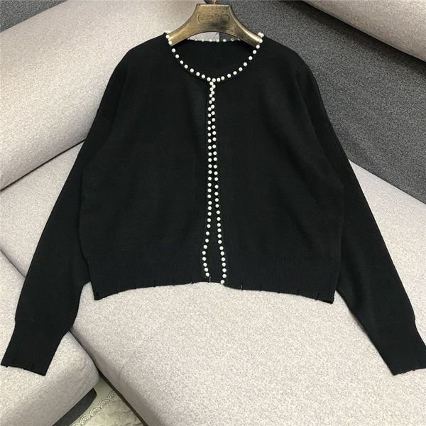 

retro design section 2020 spring new pearl-rimmed sweater sweater women 0422, White