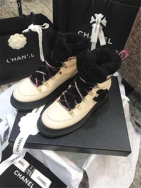 

r plush snow boots winter shoes women's classic luxury winter boots leather platform lace-up motorcycle boots 35-40, Black