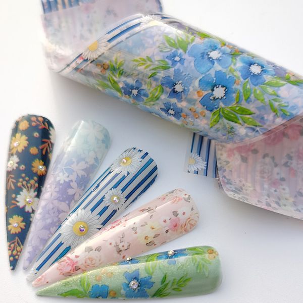 

5pcs/set floral nail foils nail art transfer stickers 3d flowers leaf designs decorations adhesive wraps tattoo manicure, Black