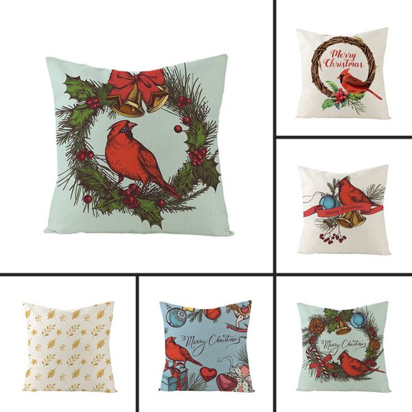 

mling 1pcs 45x45cm christmas cartoon reindeer print cushion cover flax cushion waist pillow cover decorative