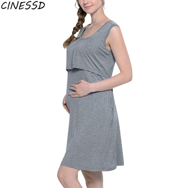 

casual maternity dress nursing clothes for pregnant women breastfeeding solid dresses maternity summer sleevelee pregnancy dress, White