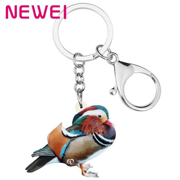 

newei acrylic mandarin duck keychains lovely bird animal keyring jewelry for women girls lover novelty gifts wallet accessories, Silver