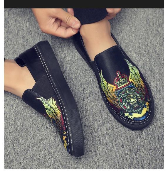 

autumn 2019 printed loafers casual trend students board shoes mesh breathable social shoes wholesale design and custom factory platform famo, Black
