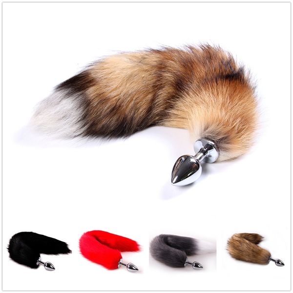 

anime cosplay soft tail with stainless steel metal butt plug fetish fantasy couple life flirting anal plug animal faux tail, Black;brown
