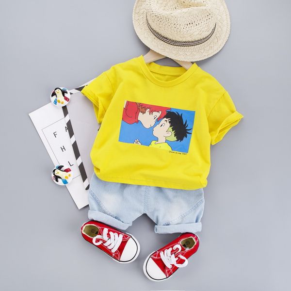 

2020 летняя новая детская одежда мальчики и девочки костюмы хлопок дети мультфильм футболка джинсы 2 спортивная одежда детские костюмы, White