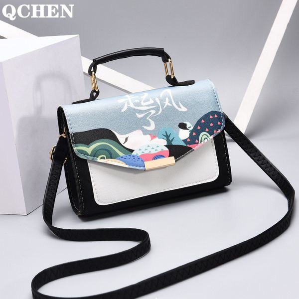 

woman's handbag korean fashion version printing stitching square bag crossbody shoulder new custom small bag female 776