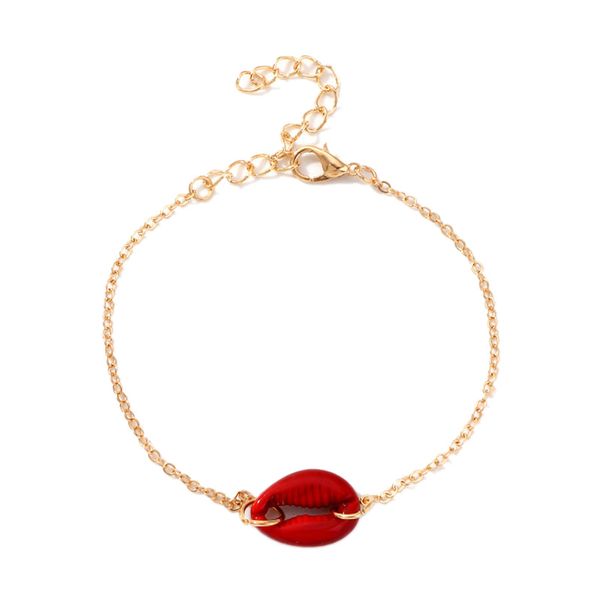 

new-fashion cowrie red sea shell bracelet women accessories punk summer seashell rope chain, Golden;silver