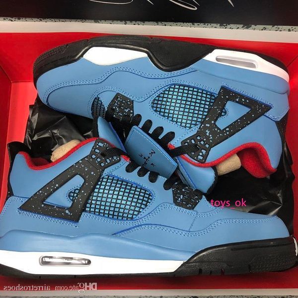 

with box 4 4s iv travis x houston university blue black red sports basketball shoes for men 4s designer trainers sneakers size 7-13