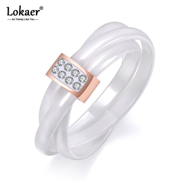 

lokaer 3 слоя черный / белый керамический кристалл обручальные кольца ювелирные изделия rose / белое золото из нержавеющей стали rhinestone