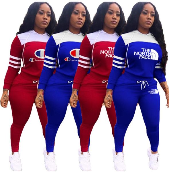

champions brand women tracksuit panelled fall winter clothing sweatshirt pant sports suit hoodies leggings outfits outerwear bodysuit