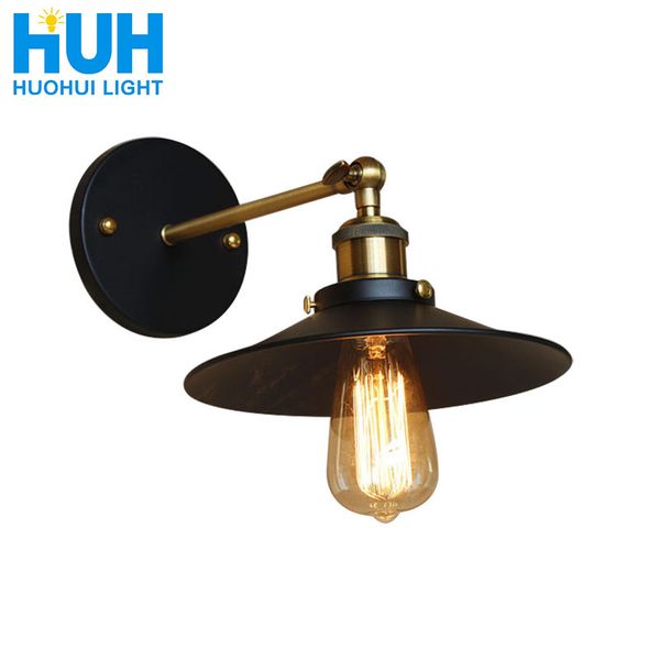 

vintage iron plate wall lamp black industrial wind dia 22 cm edison bulb dining study bed room retro american iron wall light