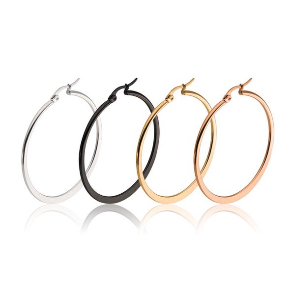 

4 colors wild exaggerated large earrings stainless steel round buckle hoop earrings for women jewelry accessories gift, Golden;silver