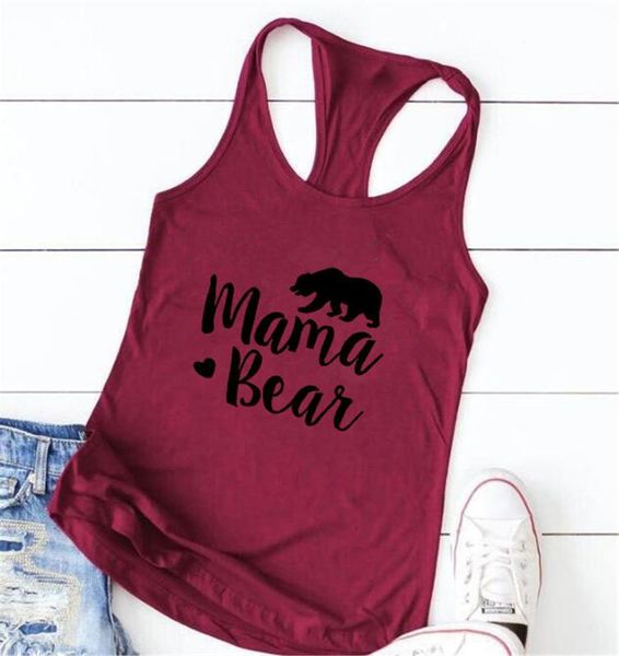 

mama bear letter print mothers day women tank cute bear graphic o-neck sleeveless racerback tank shirt female summer, White