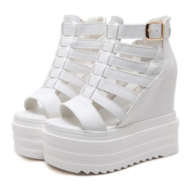 

14cm summer high heel sandals hollow open toe women's shoes wedges heels sandals women roman platform, Black