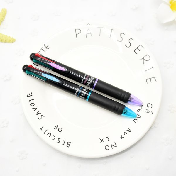 

4 pcs / batch brand 4 in 1 color pen new colorful ball pen multi - purpose school 0.7mm signature ballpoint, Blue;orange