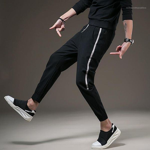 

solid color pockets pencil pants korea style casual mens clothing spring mens designer pants sports style, Black