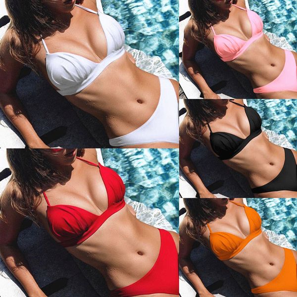 

summer women push-up padded bra bandage bikini set may plain solid swimsuit multicolor swimwear swimming bathing suit