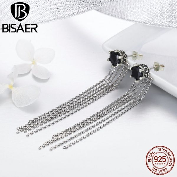 

vintage 100% real 925 sterling silver silent black tassels korean earrings for women long drop earrings fine jewelry push back