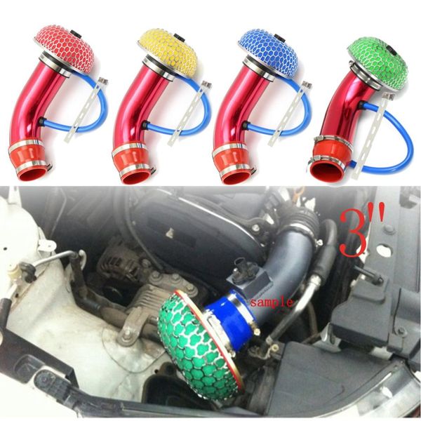 

universal 76mm 3 inch turbo cold air intake aluminum pipe & filter power flow kit blue red yellow green 4 color