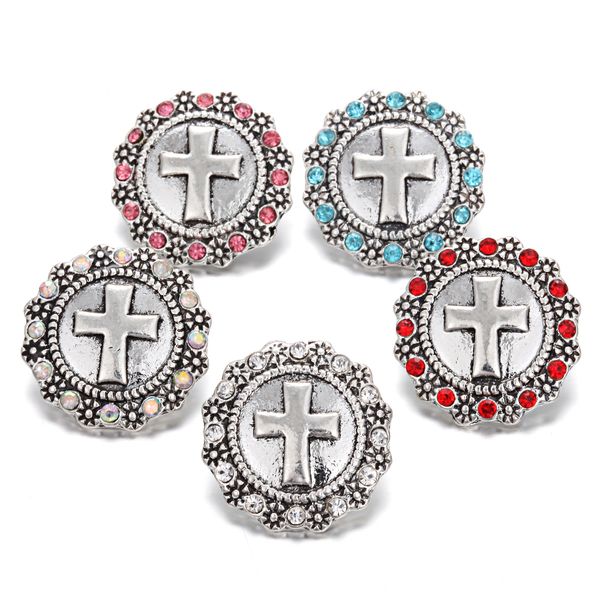 

10pcs/lot jesus snap jewelry crystal cross vintage metal snap buttons jewelry fit 18mm bracelet for women, Golden;silver