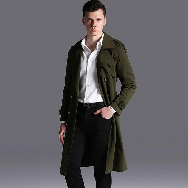 

ultra long trench coats mens 2019 spring and autumn long design mens overcoat double breasted coats army green plus size 6xl, Tan;black