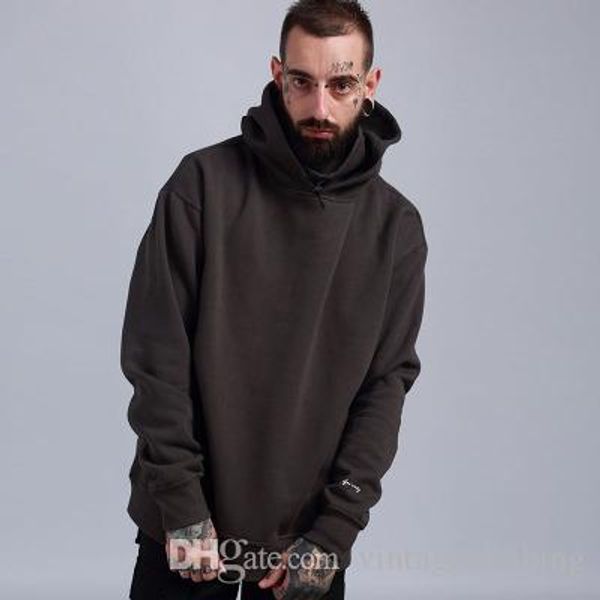 

kanye oversized winter hoodie hip hop men solid casual loose turtleneck hooded hoodies warm fleece preppy look lover pullover, Black