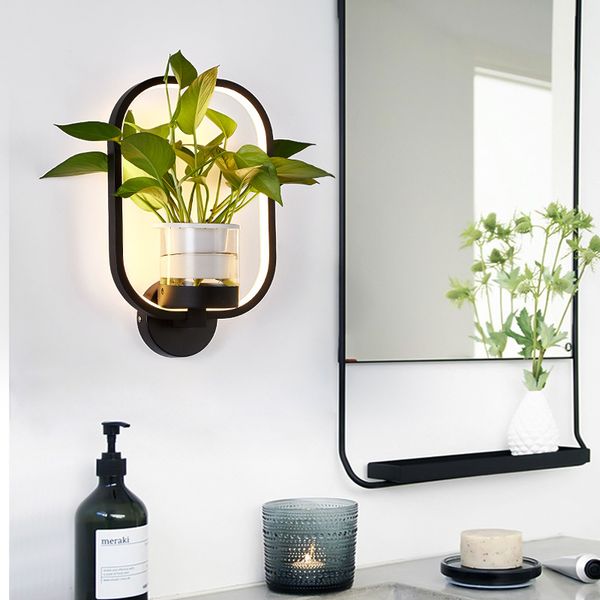 

nordic green plant led wall lamp 18w white black round rectangle sconces stair wall light bedside corridor passway hallway decor