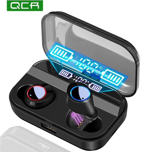 

qcr tws wireless earphone bluetooth 5.0 earphones power display touch control sport stereo cordless earbuds headset charging box