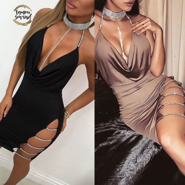 

women's bandage hollow out deep v neck dress bodycon sleeveless backless clubwear party cocktail mini dress, Black;gray